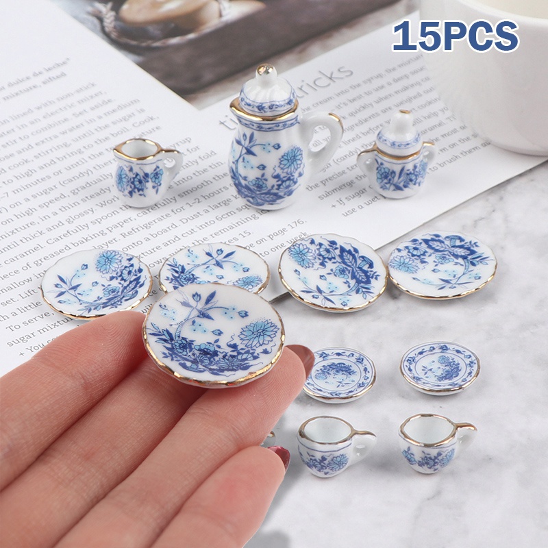 15 rebanadas 1:12 casa de muñecas en miniatura vajilla de porcelana cerámica las tazas de té sjeex 