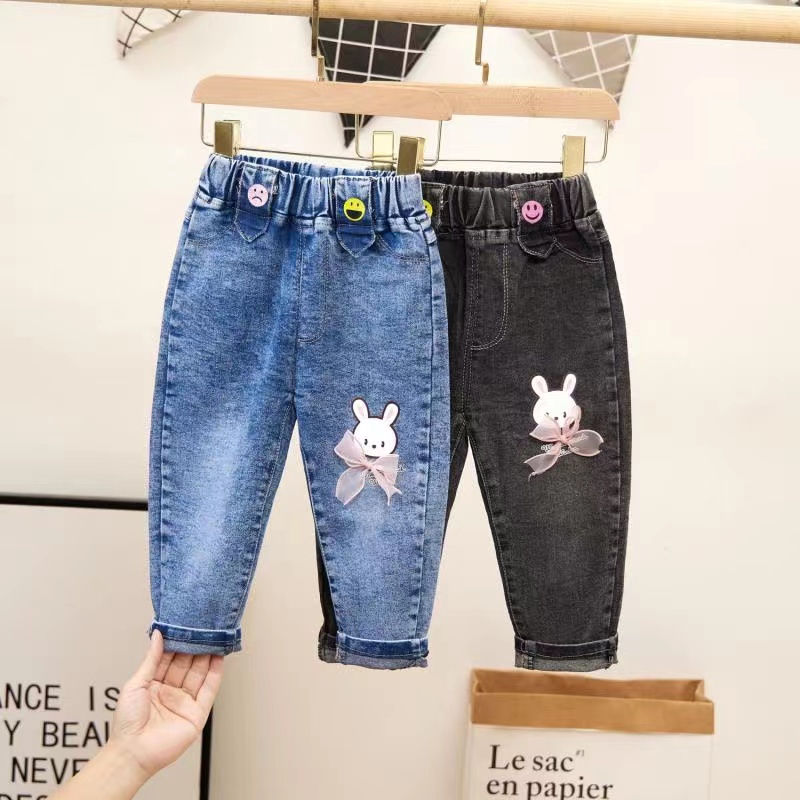 Niños Pantalones Para 1-8 Año 2 color Negro Azul Ropa De Niñas Vaqueros Patrón 8 Tamaños Adecuado Para Múltiples Edades Conejo | Shopee México