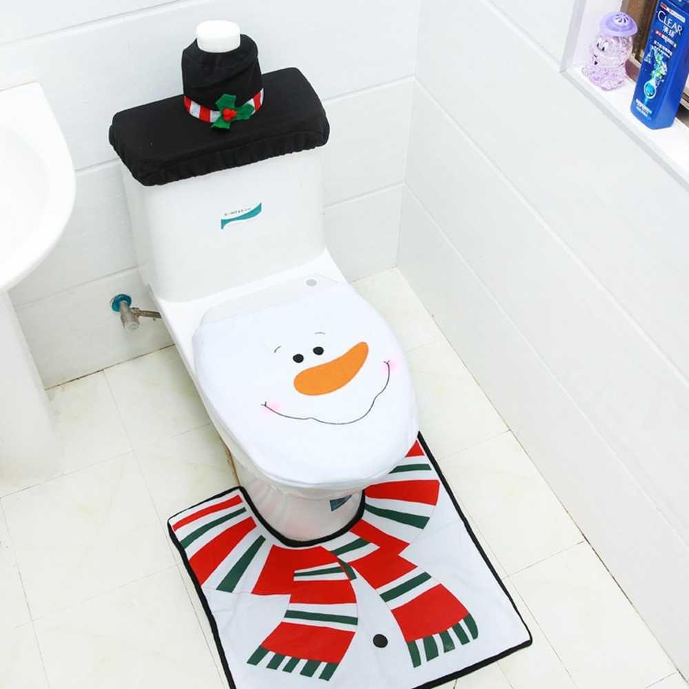 decoración de Papá Noel Juego de fundas para asientos de inodoro de Navidad tapas para depósito de agua y caja de pañuelos 