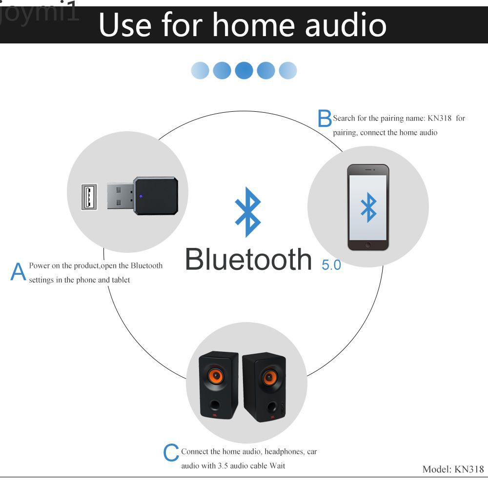 KN318 Bluetooth 5.1 Audio Receiver Dual Output AUX USB Stereo Car Hands