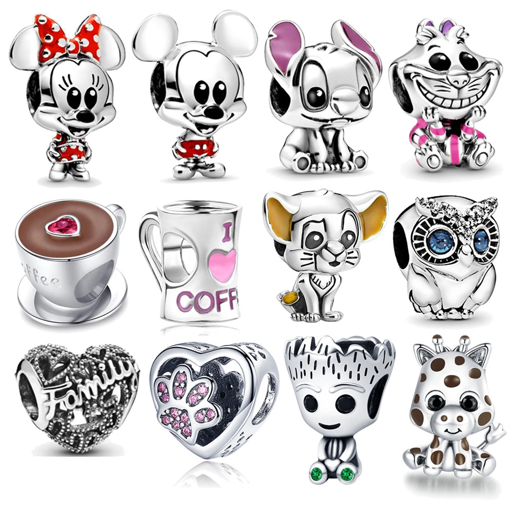 Disney Animal Charms Para Pandora Pulseras Minnie Mickey Charm Coffee Beads