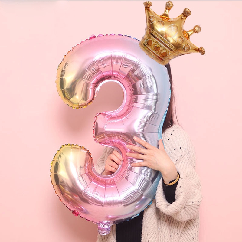 Princesa corona arco iris número globos ROSÉGOLD chicas fiesta de cumpleaños 