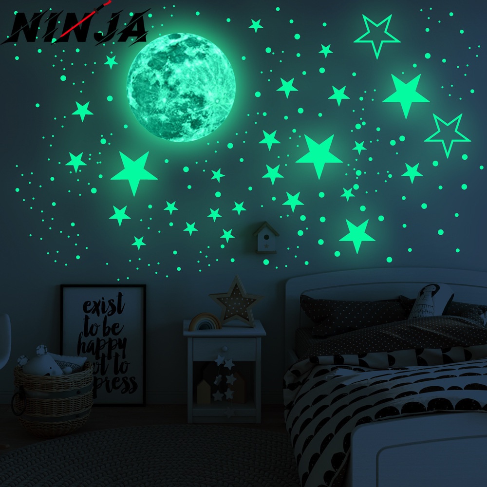 Tianher Luminoso Pegatinas de Pared,101 Estrellas 8 Planetas10 luna DIY Fluorescente Decoración Habitación de Pared para Dormitorio de Niños Chico Niña Bebé Casa Interior Mural 