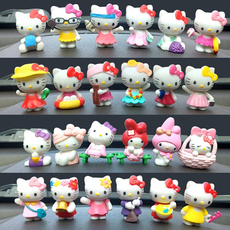 simyron 6Piezas HelloKitty Decoración Pastel Minifiguras Hello Kitty Cake Topper Gato Cake Topper KT Decoración Cumpleaños para Juguete Figura Mini Doll Decoraciones 