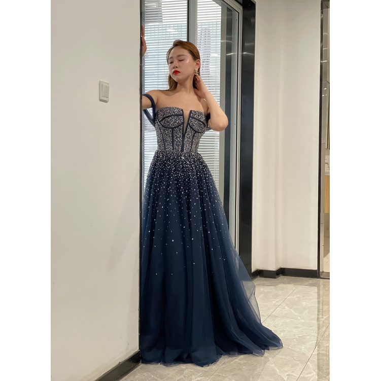priceDubai Azul Oscuro Vestidos De Noche 2021 Recién Llegados De Lujo Con  Cuentas De Vestido Formal Para Las Mujeres | Shopee México