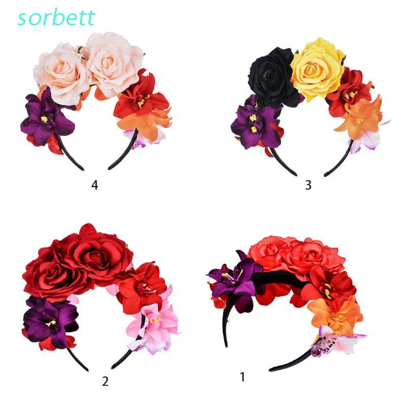 Sor Mujer Mexicana Simulada Rosa Flor Corona Diadema Día De Los Muertos  Halloween Tocado Colorido Falso Estambre Fiesta Aro De Pelo | Shopee México