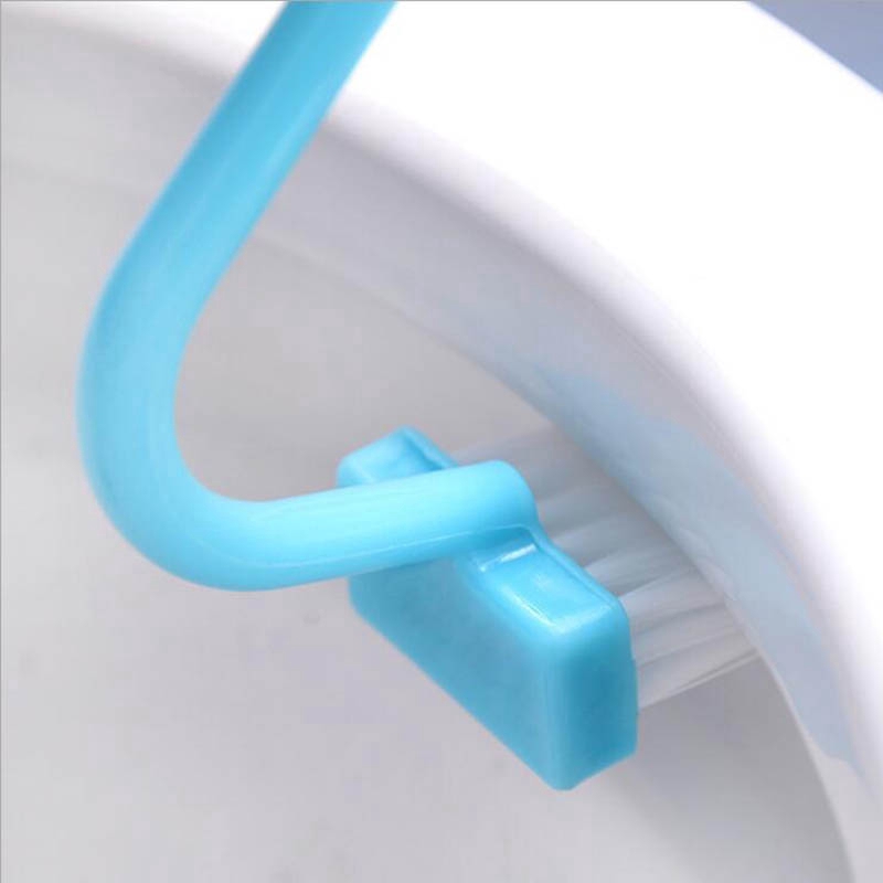 Deinbe S Forma Cepillo de Limpieza WC portátil WC depurador Curvas Bien definidas inclinación Lateral maneja la Herramienta Pincel Limpiador de la Esquina Blue 
