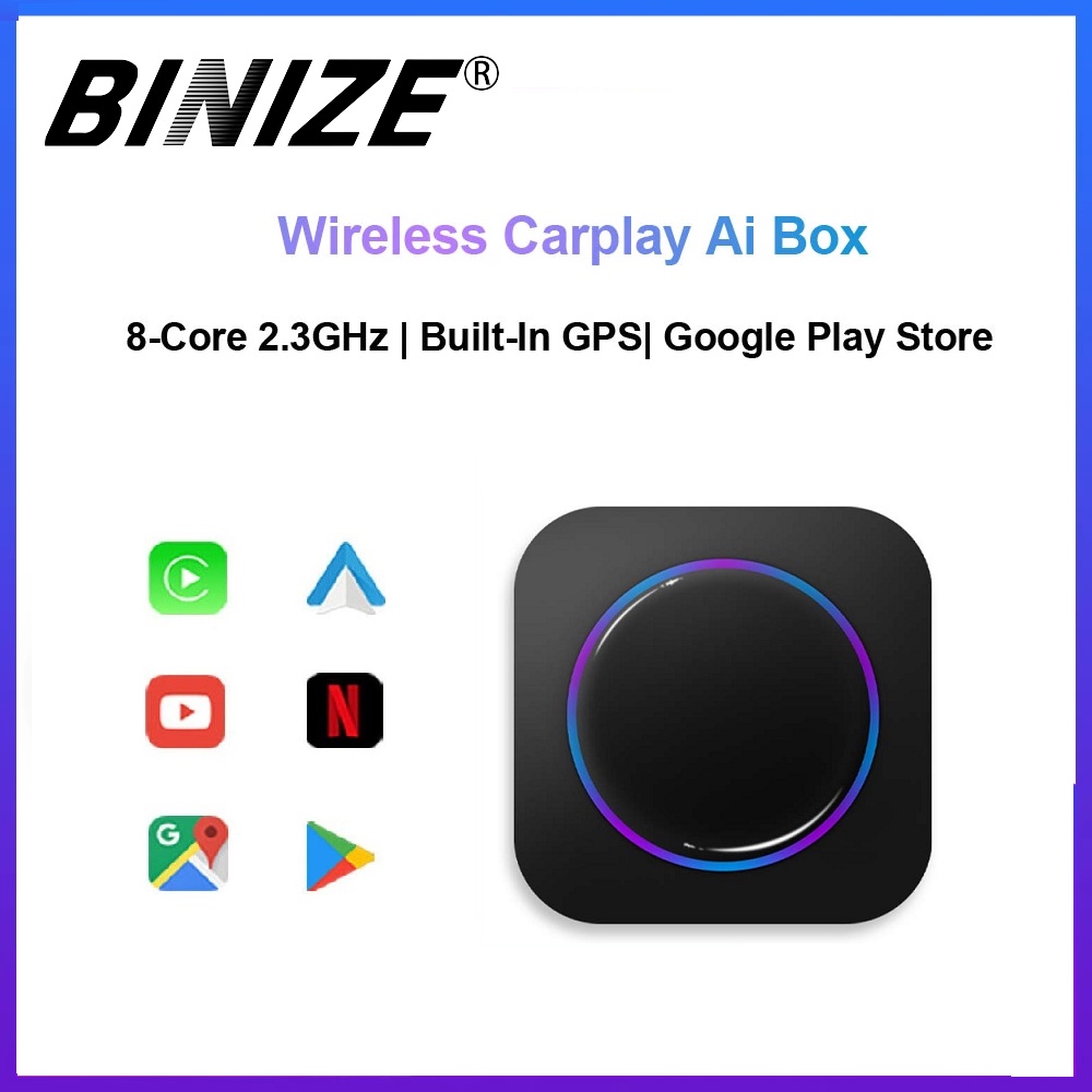Binize Carplay AI Box Inalámbrico Android Auto Apple Youtube Netflix Para VW Kia Audi Benz Mazda Toyota 4G LTE GPS