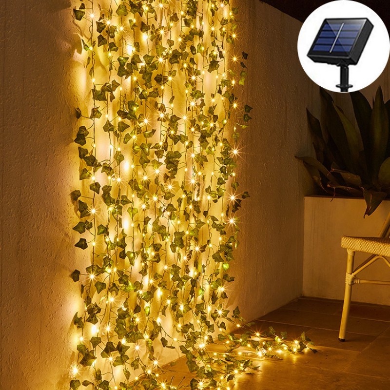 20/50led hojas verdes artificiales enredadera planta cadena de luces/jardín  al aire libre alimentado solar simulación ivy vid lámpara/boda navidad  fiesta decoración | Shopee México