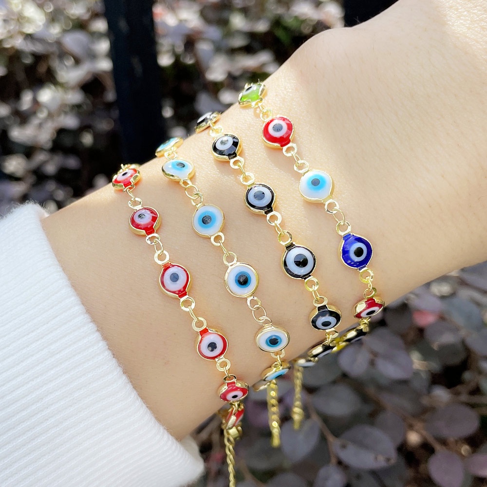 Multicolor De Ojos Malvados Para Mujer/Cadena De Oro Pulseras Redondas De Cuentas/Turcos/Regalos De Iris ojo turco brte60 | México