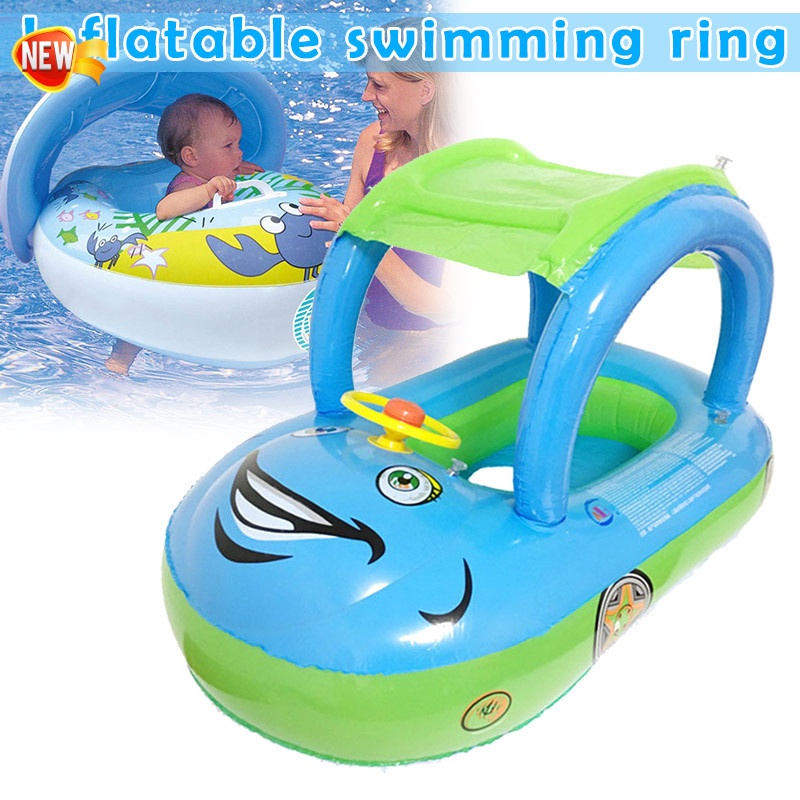 Inflable Anillo De Natacion Flota Con Toldo Asiento De Seguridad Parasol Para Bebe Piscina Shopee Mexico