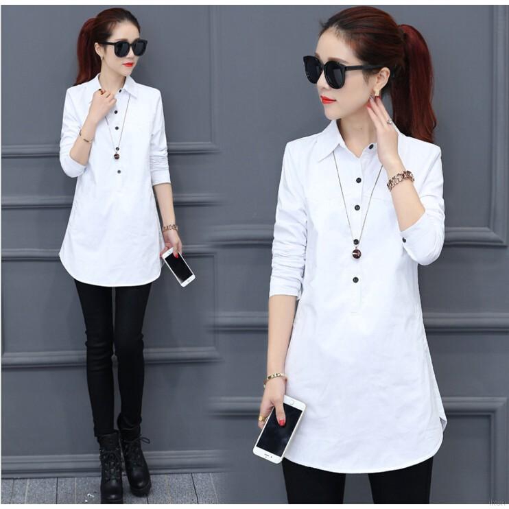 Blusa Larga De Mujer Coreana Camisas Casuales Camisa Blanca De Manga Blusas | Shopee