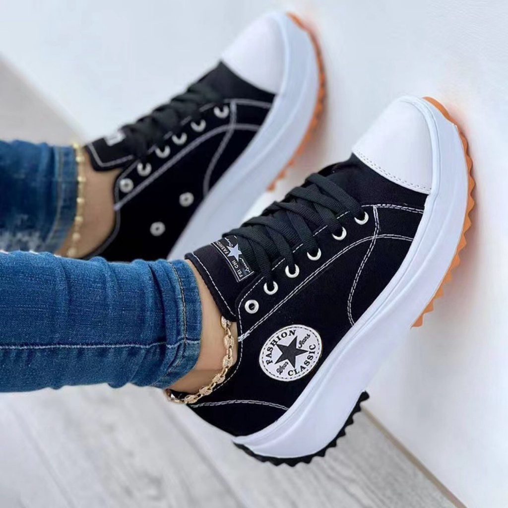 Zapatillas De Las Mujeres Zapatos 2022 Patrón De Lona Zapato Casual Plano Con Cordones Adulto Mujer Chaussure Femme | México