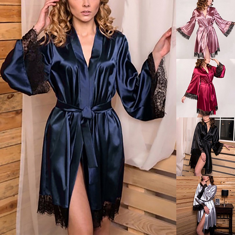 De Productos Básicos | Bata De Satén De Dama De Honor , Vestido De Encaje Sexy Mujer , Albornoz , Kimono De Seda Para Dormir | Shopee México