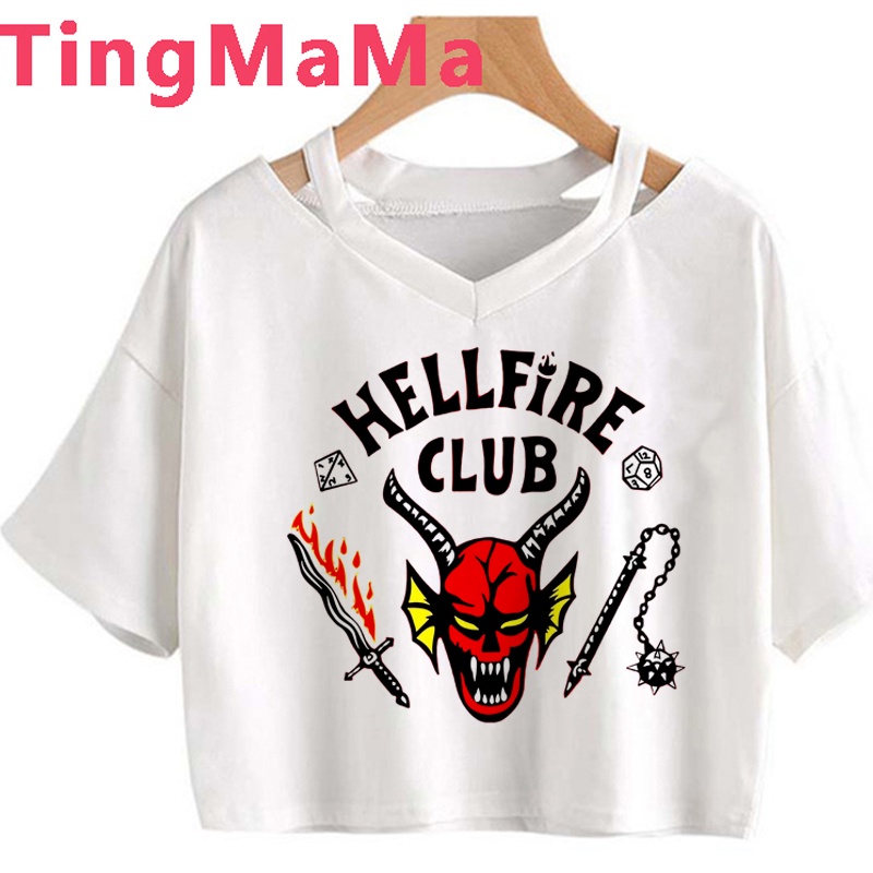 Hellfire Club Cosas Extrañas Camiseta Mujeres harajuku kawaii Estética casual ulzzang tumblr