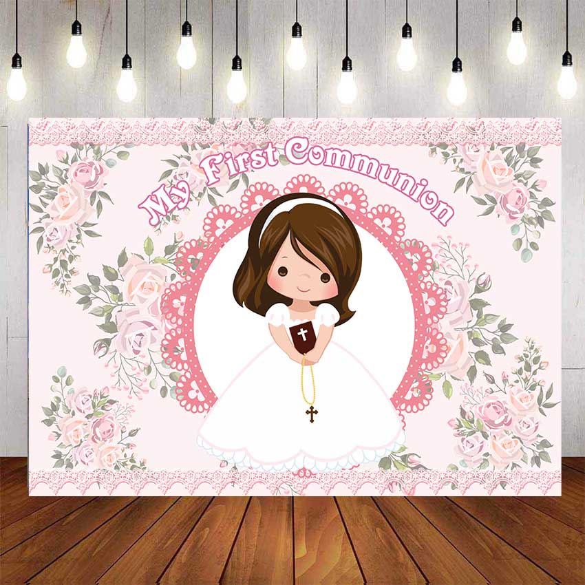 Mi Primera Comunión Chica Fondo De Cumpleaños Para Fotografía Bebé Ducha  Niños Niñas Rosa Flores Fiesta Decoración Personalizada Nombre Foto |  Shopee México