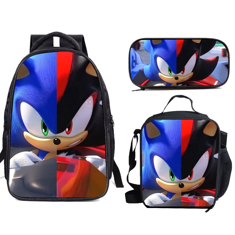 【en stock】Sonic Hedgehog Cartoon Schoolbag Set Anime Mochila + Crossbody Bag + Estuche Para Lápices