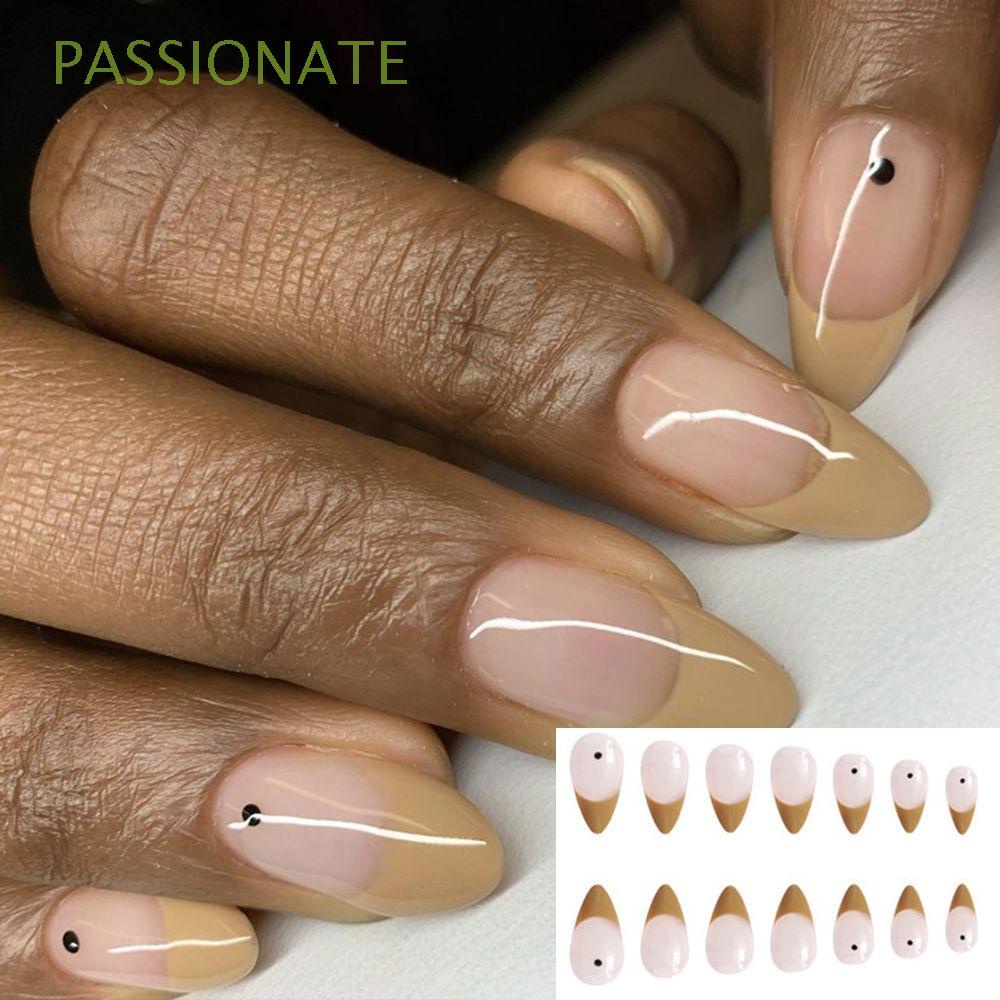 Passionate 24pcs Box Press On Nails Wearable Artificial Nail Tips French Almond False Nails Detachable Women Fashion Manicure Tool Full Cover Fake Nails Shopee Mexico