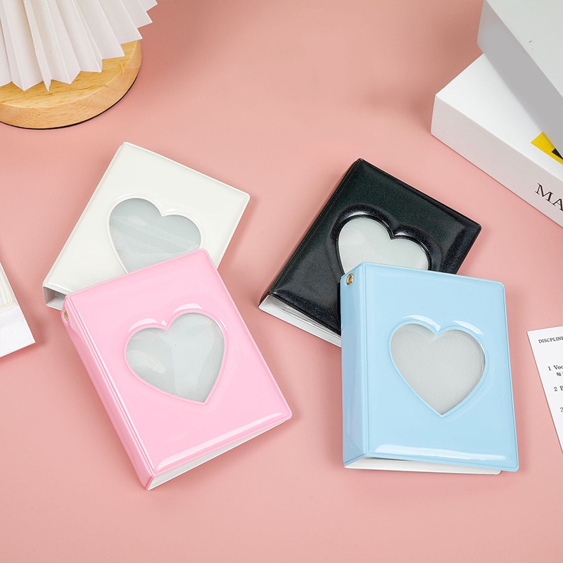 MEISO Mini álbum de fotos hueco corazón encuadernador de 7.6 cm Mini Amor Álbum de fotos 40 bolsillos para tarjetas de fotos soporte para tarjetas de boda libro de identificación 