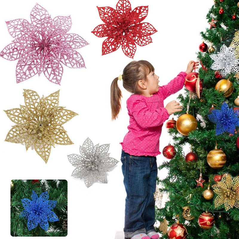 5/10 Pzs Flores Artificiales De Feliz Navidad/Decorativas De Árbol De  Accesorios Decorativos De Purpurina De Plástico Para | Shopee México