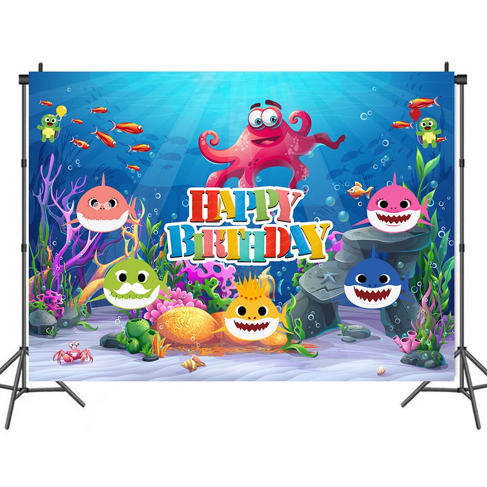 Baby Shark Underwater World Theme Cartoon Photography Background Cloth  Party Banner Children Birthday Party Needs Party Decorati | Shopee México