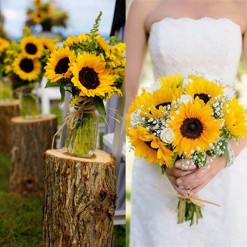 7Heads/Bunch Falso Girasol Simulación Amarillo Para Boda Hogar Decorativo Flores  Artificiales | Shopee México