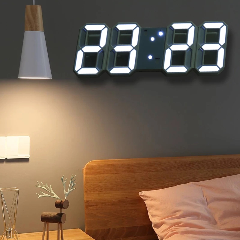 3D Luz LED Moderna Automática Digital Reloj Despertador De Pared/Fecha