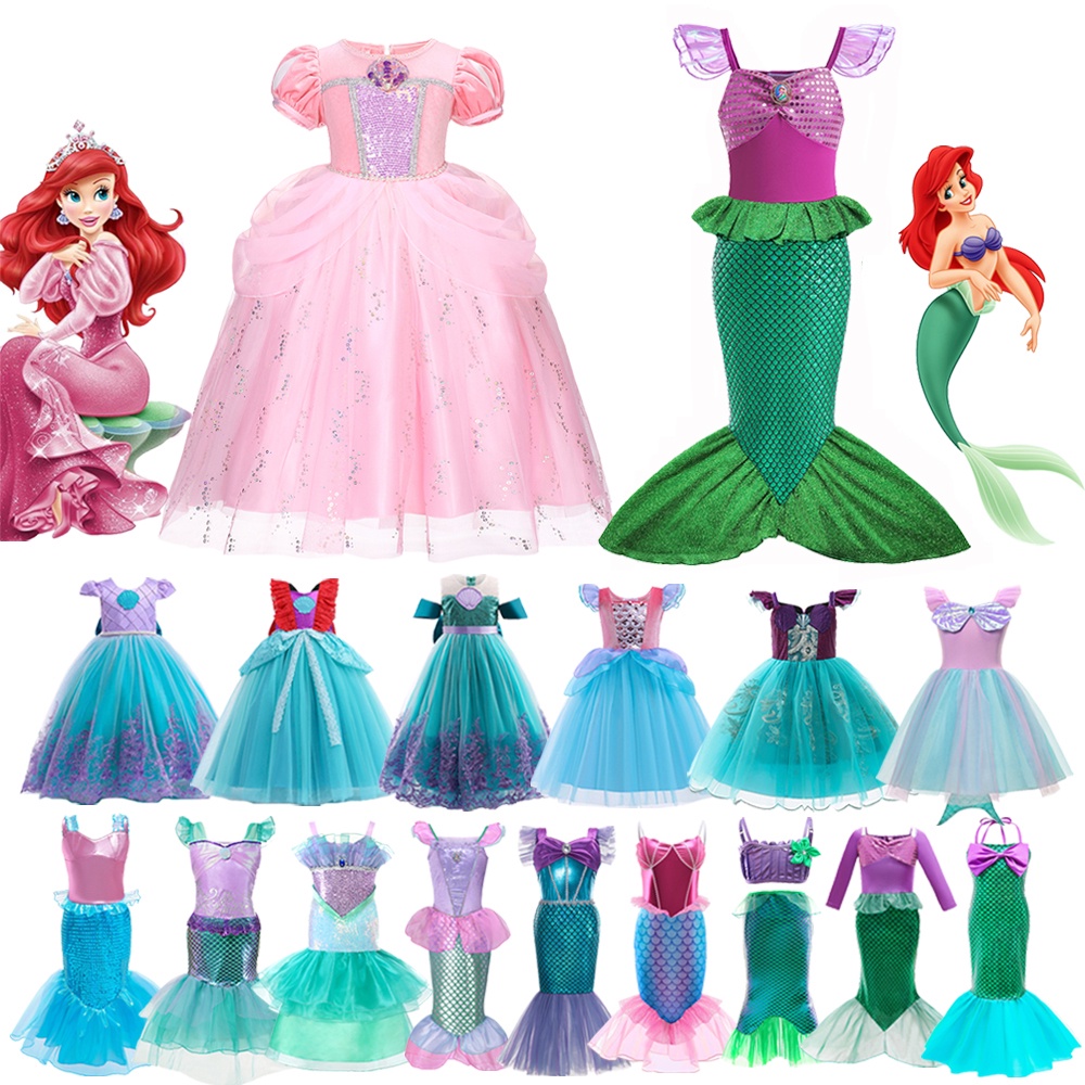 Disney Ariel Little Mermaid Princess Vestido De Niñas Cosplay Niños Vestidos  Disfraz Fiesta Carnaval Ropa De Halloween | Shopee México