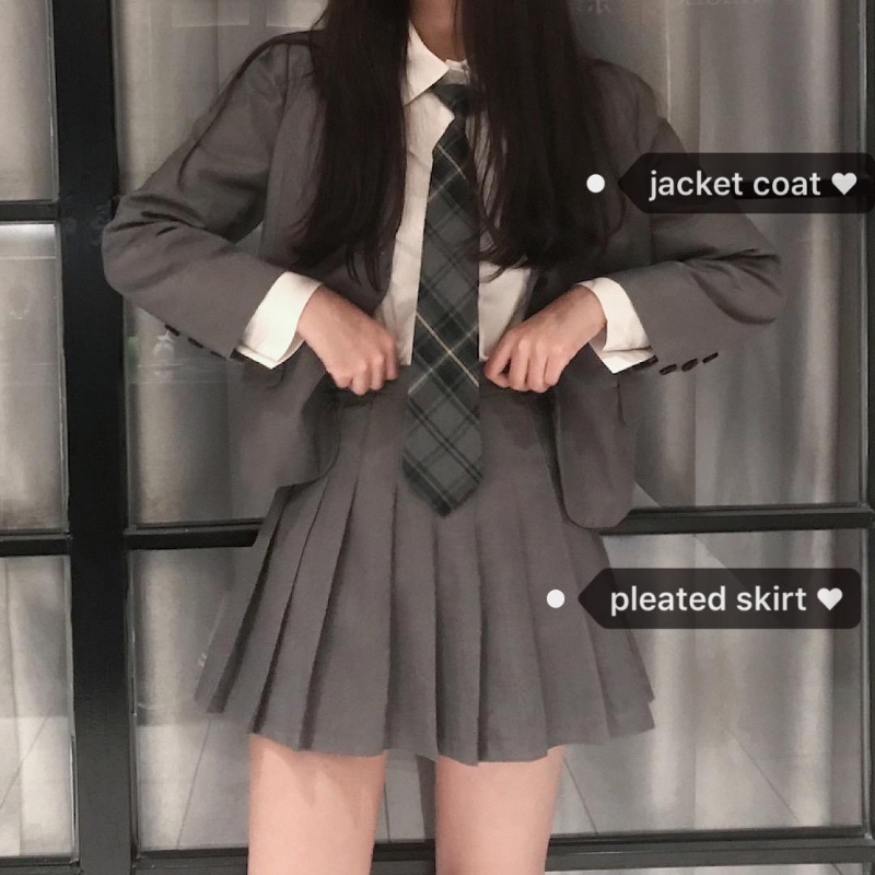 Traje De Tres Piezas] Abrigo Gris Elegante + Camisa Blanca + Falda Plisada  Japonesa jk Estudiantes Ropa casual Coreana Para Mujer | Shopee México