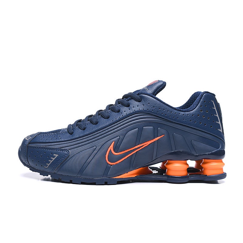 Zapatillas nike Shox R4 Azul Oscuro Y Naranja Moda Para Correr