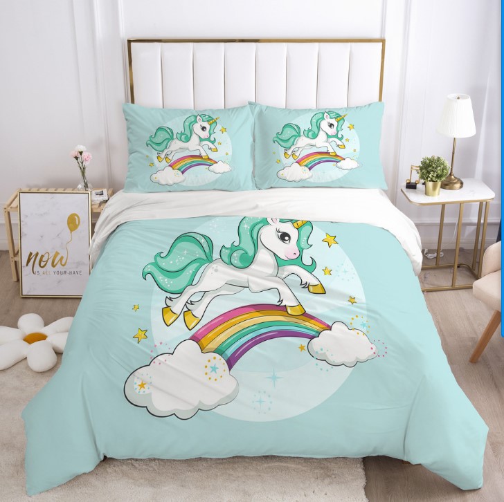 funda de edredón con funda de almohada 135 x 200 cm YIUA Ropa de cama infantil de 135 x 200 cm color rosa diseño de unicornio 