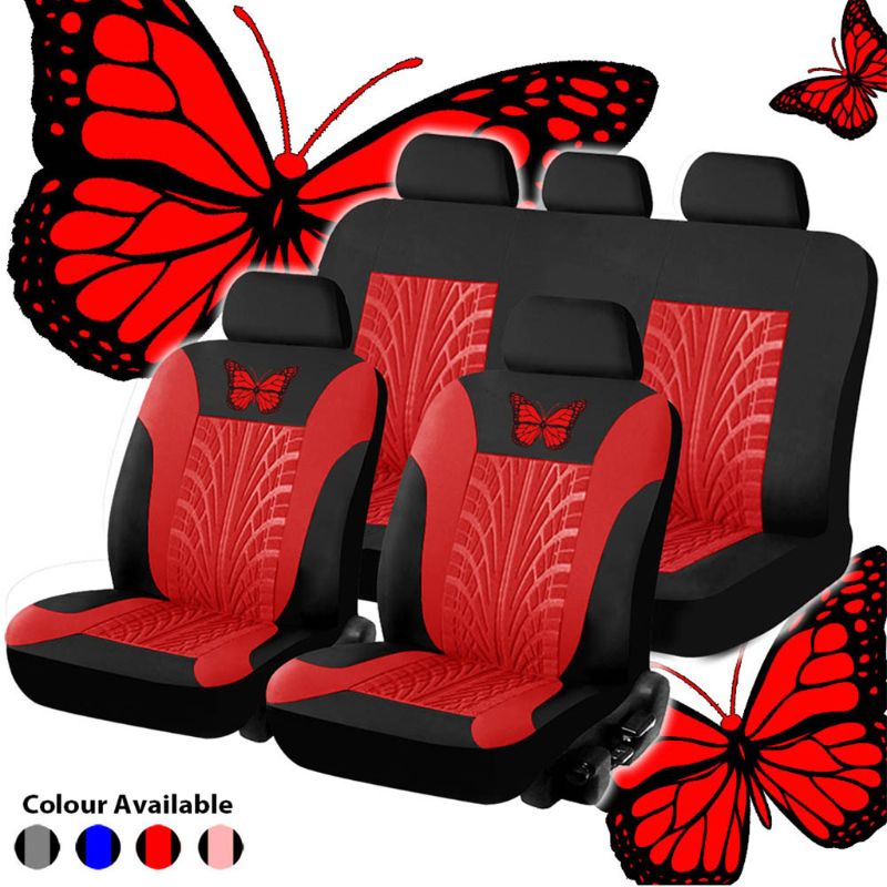 Star 9pcs Set Car Universal Seat Covers Beautiful Erfly Pattern Fashionable Auto Protector Motor Interior Decor Ee México - Red Car Seat Cover Sets