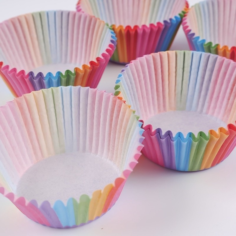 WT-YOGUET 100 piezas coloridas fundas de papel arcoíris para cupcakes y cupcakes 