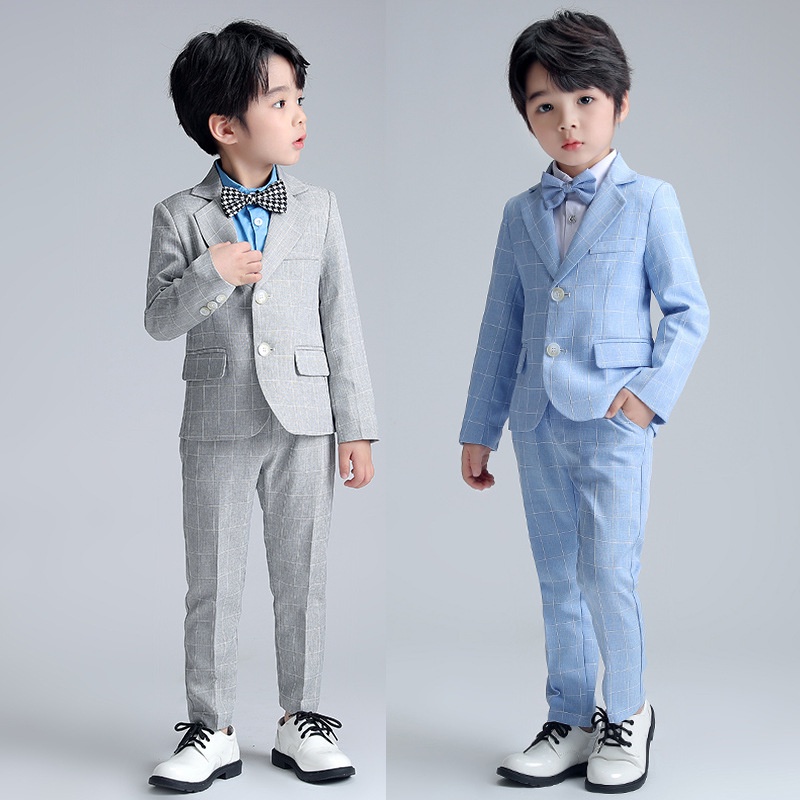Traje Formal Para Niños De Manga Larga Gris Azul A Cuadros Conjunto De ...
