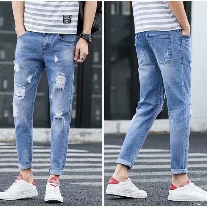 Jeans] Para Hombre Slim fit Agujero Roto Zip Denim Pantalones Largos  Pantalón Largo Moda Hombres Azules Ajustados Joven | Shopee México
