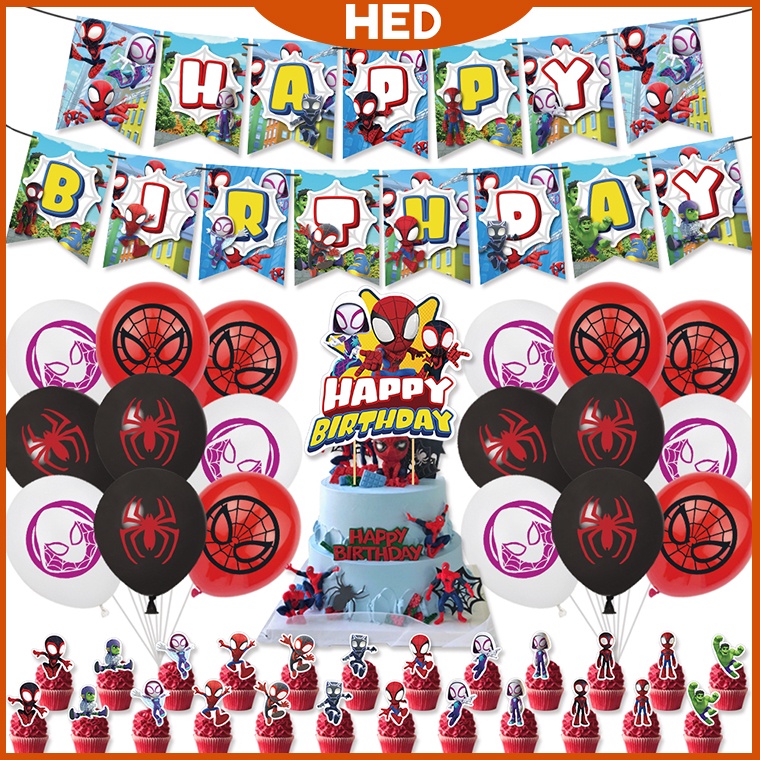 Marvel Spidey Y Sus Increíbles Amigos Tema Decoraciones De Cumpleaños Conjunto De banner De Tarta topper Globos Niños Fiesta Suministros
