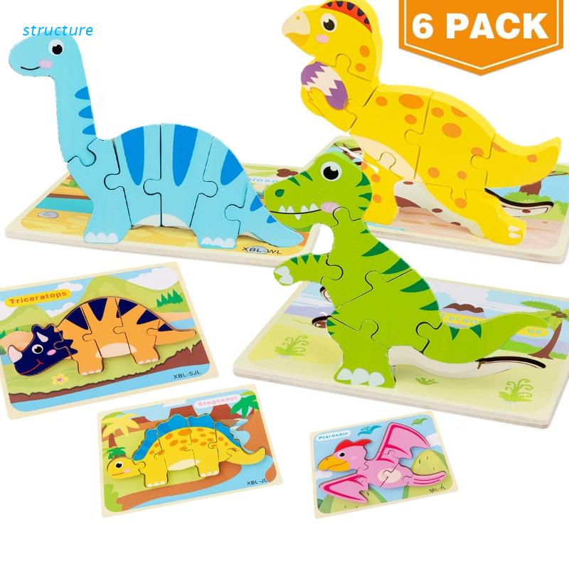 Structure Toddler Puzzles 6 Pack Dinosaur Wooden Puzzle For Toddler Kids 2 3 4 Year Old Shopee Mexico