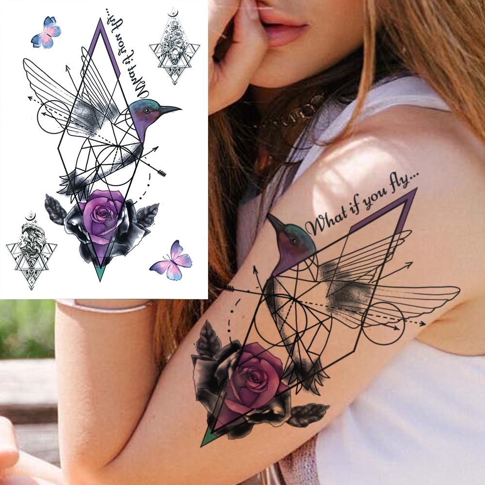 Pluma Falsa Búho Pájaro Tatuaje Pegatina Muslo 3D Tatoos Geometría Púrpura  Rosa Colibrí Tatuajes Temporales Para Mujeres Adultos | Shopee México