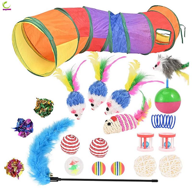 ratones de juguete para gatos juguetes de plumas Juego de 20 piezas de juguete para gatos con túnel para gatos pelotas
