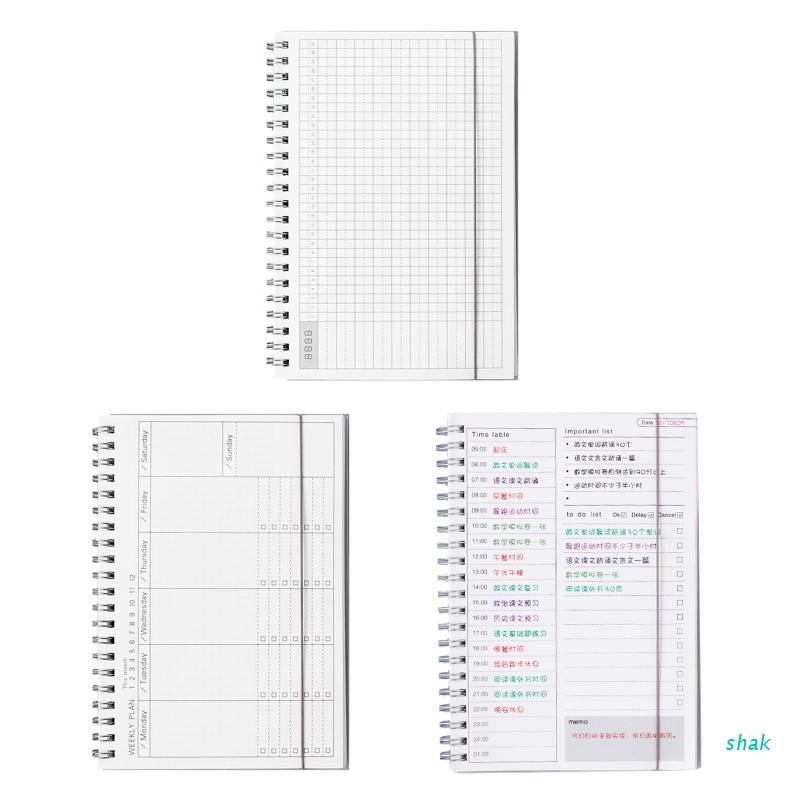 Ogquaton 48 hojas Cuaderno espiral Libro planificador marrón Diario en blanco Bloques de notas de estudio de bricolaje para calendario semanal diario Agenda Durable y útil 
