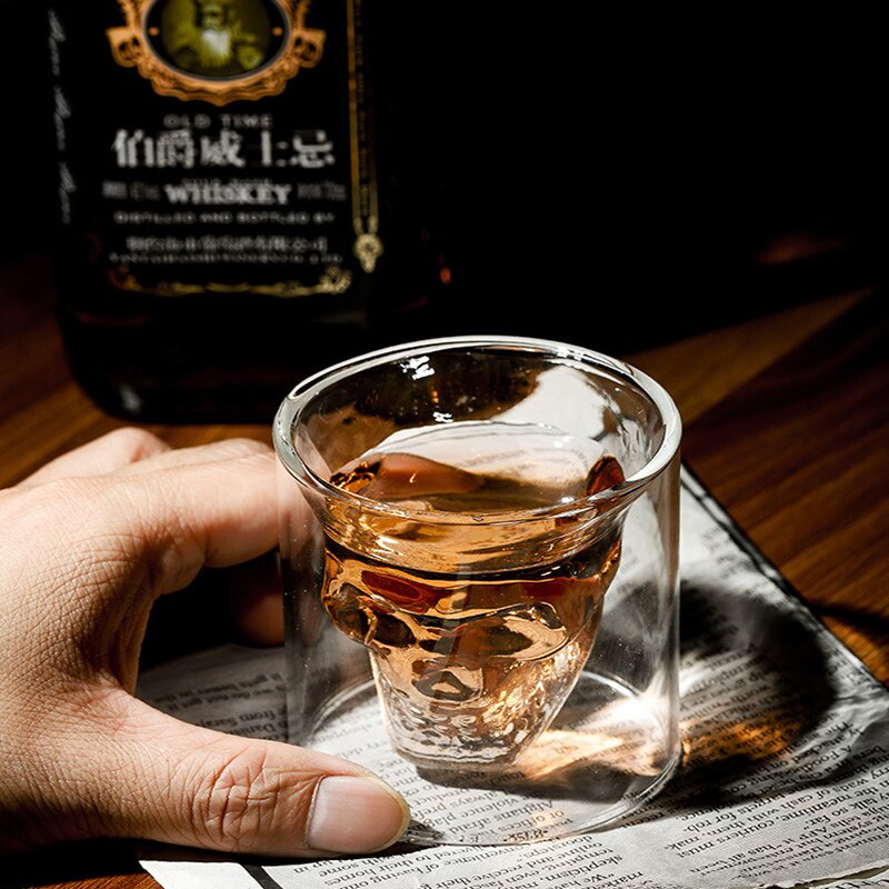 Botella de whisky forma de calavera para vino tinto con licor de vodka y whisky botella de vino resistente al calor de vidrio de borosilicato alto 1000ML 