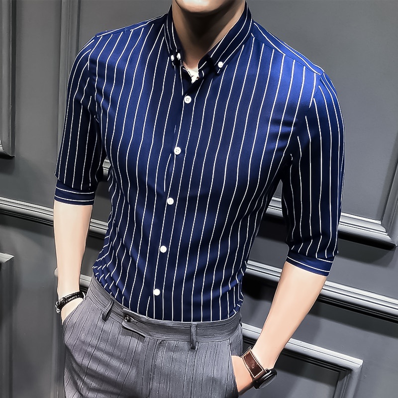 nuevas camisas los hombres ropa coreana Slim Fit media manga camisa de hombres Casual más el tamaño de negocios ropa Formal Chemise Homme 5XL-M Shopee México