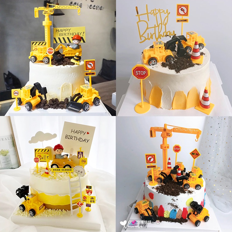 Decoración De Pasteles Para Hornear Adornos Excavadora Niño Cumpleaños  Ingeniería Vehículo Tema Pastel Plug-In | Shopee México