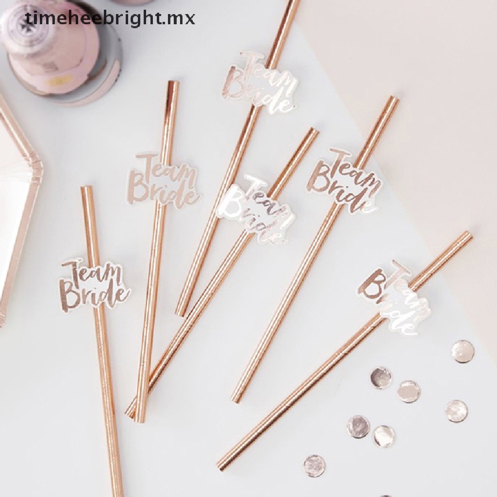 【timeheebright】 10pcs/bag Bride To Be Rose Gold Straw Team Bride Wedding Drinking Hen Party .