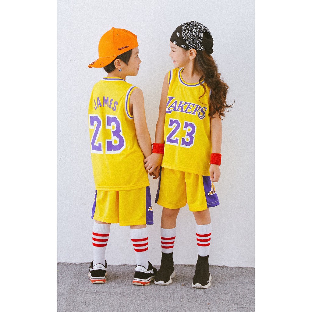 Lakers James Jersey KEI 23# Niños Basketball Jersey Niñas Girls Transpirable Malla Sin Mangas Sports Sports 2 Piezas con Llavero Y Exquisita Caja De Regalo 