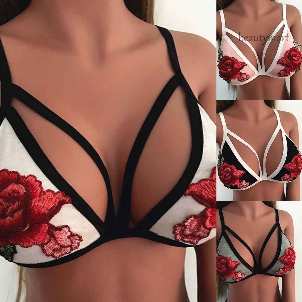 WX_Fashion Mujeres Deep-V Flower Embroider Sexy Sin Relleno Sujetador  Strappy Ropa Interior Erótica | Shopee México