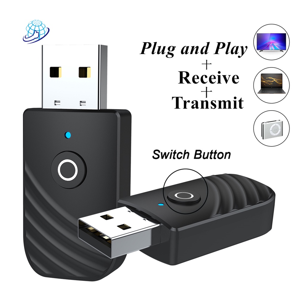 Negro EDR Adaptador Bluetooth Transmisor Receptor 2 en 1 con Cable de Audio Digital de 3.5 mm para PC/Estéreo doméstico/Auriculares/TV/Coche Plug & Play HAL Bluetooth Dongle Adapter USB 5.0 