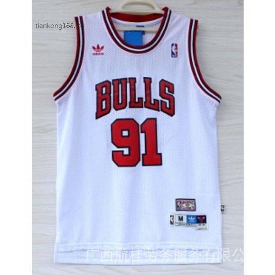 Retro Camiseta Jersey Baloncesto Cosido Dennis Rodman #91 Chicago Bulls Blanco 