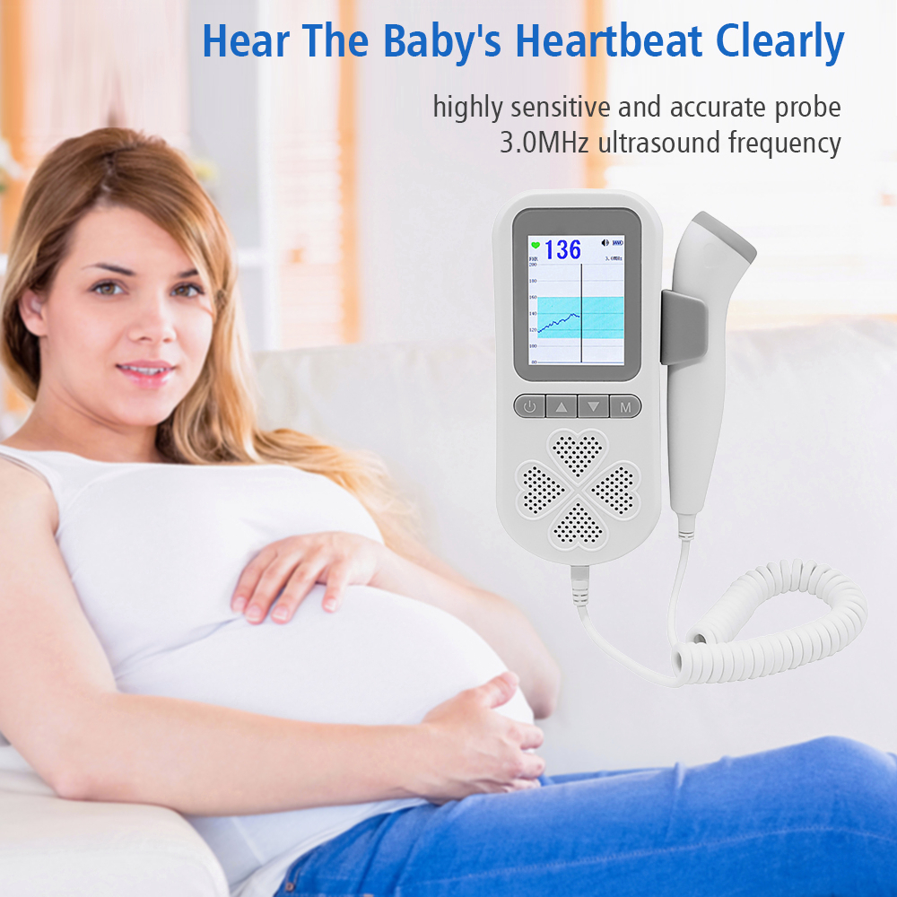 Doppler Fetal Baby Heart Detector Heartbeat Monitor 3.0MHz Sin Radiación Batería Recargable Incorporada Con Curva Retroiluminada/Modos De Pantalla Digital Para El Cuidado Del Embarazo