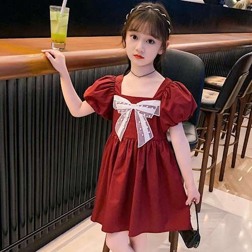 básico Post impresionismo piel Vestido de niña coreana de manga corta vestido de cinta de encaje K57 |  Shopee México